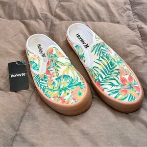 Hurley Women’s Hurley Kayo Tropical Slip On Size 8  - White, Coral, Green